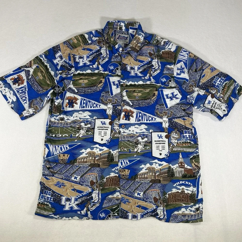 Reyn Spooner Sports Kentucky Wildcats Shirt Mens Large Blue Button‎ Up Hawaiian